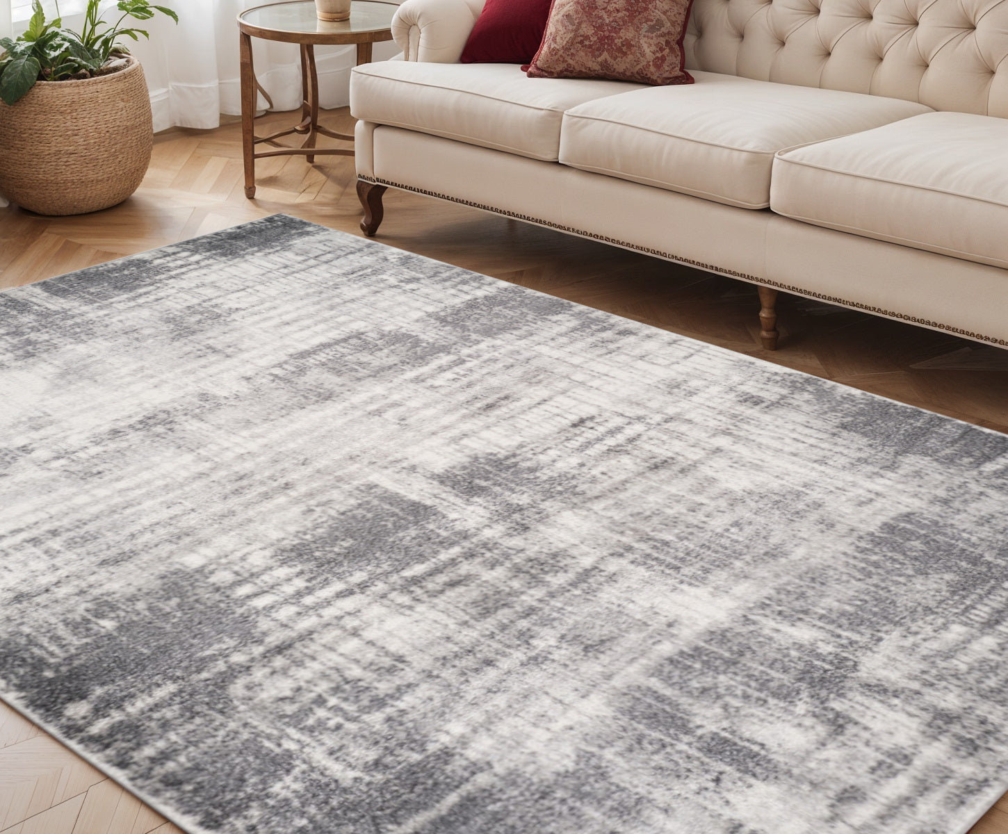 5 X 8 Cream And Gray Abstract Area Rug