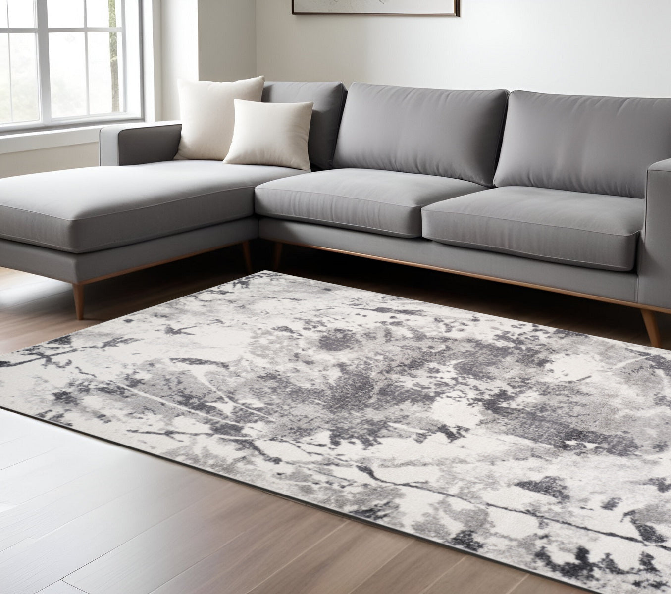 8 X 10 Ivory And Gray Abstract Area Rug