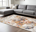 8 X 10 Ivory Orange And Gray Abstract Area Rug
