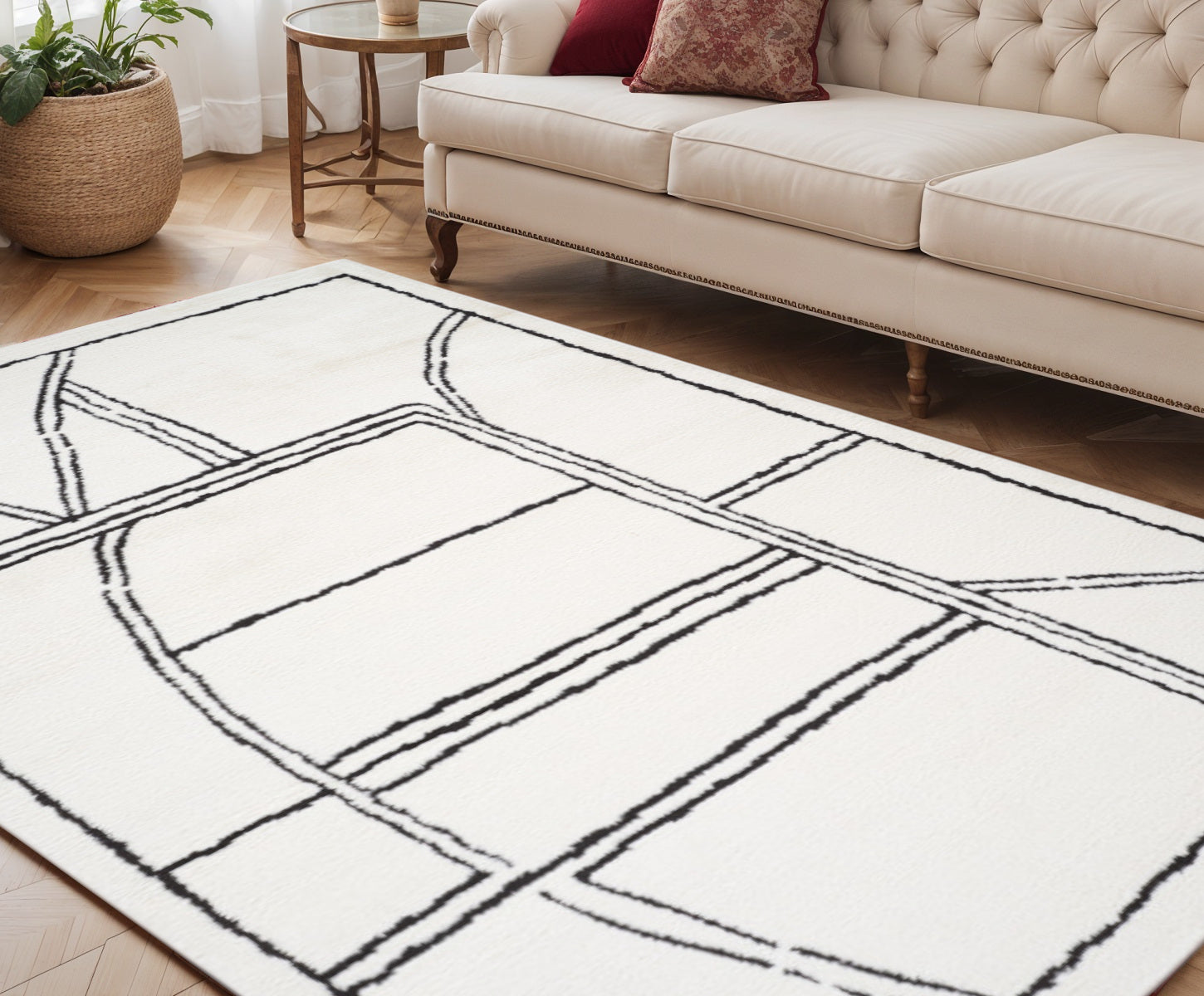 5 X 7 Ivory And Black Geometric Area Rug