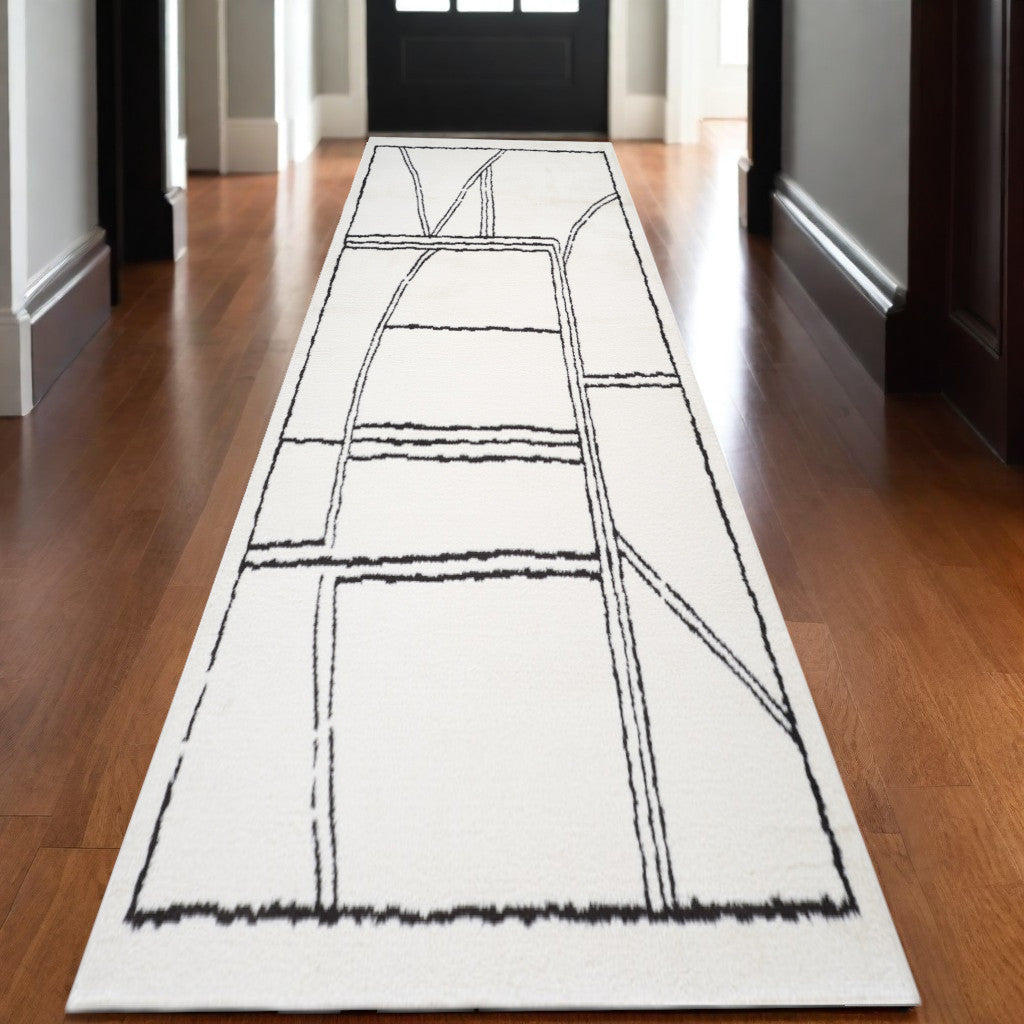 3 X 10 Ivory And Black Moroccan Runner Rug