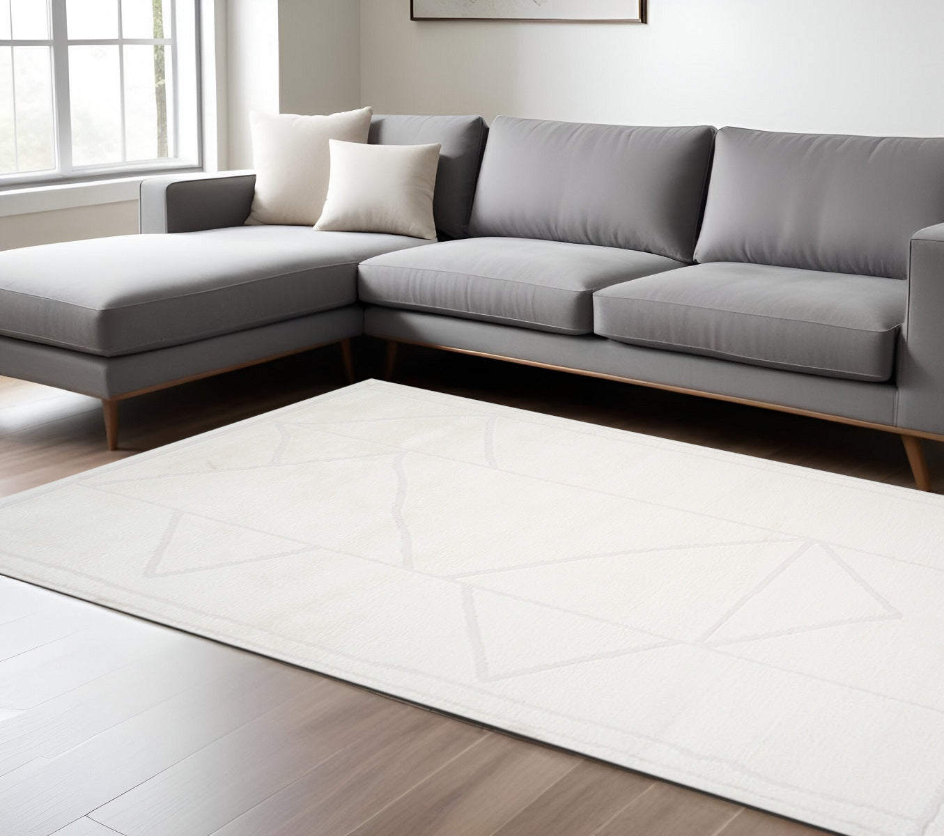 9 X 12 Ivory And Off White Geometric Area Rug