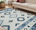 5 X 8 Sky Blue Gray And Black Wool Tribal Flatweave Handmade Area Rug With Fringe