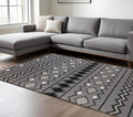8 X 10 Black Gray And White Wool Geometric Handmade Area Rug With Fringe