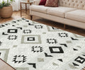 5 X 8 Black Gray And Silver Wool Geometric Handmade Area Rug With Fringe