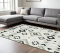 9 X 12 Black Gray And Silver Wool Geometric Handmade Area Rug With Fringe