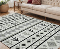 5 X 8 Ivory Gray And Black Wool Tribal Flatweave Handmade Area Rug With Fringe