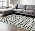 9 X 12 Black Gray And Ivory Wool Abstract Geometric Handmade Area Rug With Fringe