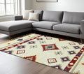 9 X 12 Red Blue And Beige Wool Tribal Flatweave Handmade Area Rug With Fringe