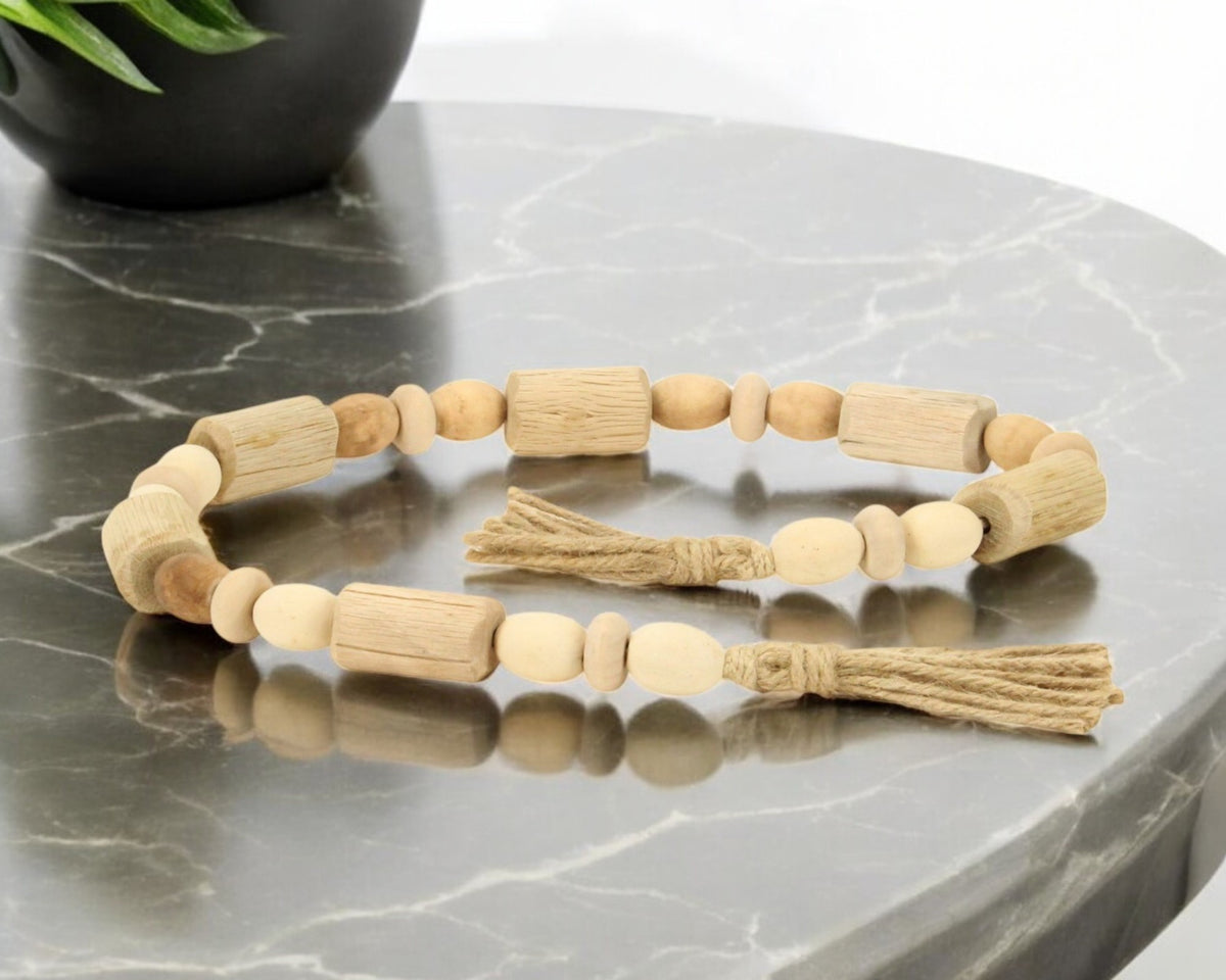 40'' Brown Wood Beads And Rope Decorative Tassel