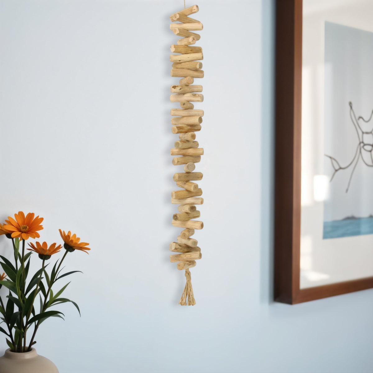 40'' Brown Wood Rods And Rope Decorative Tassel