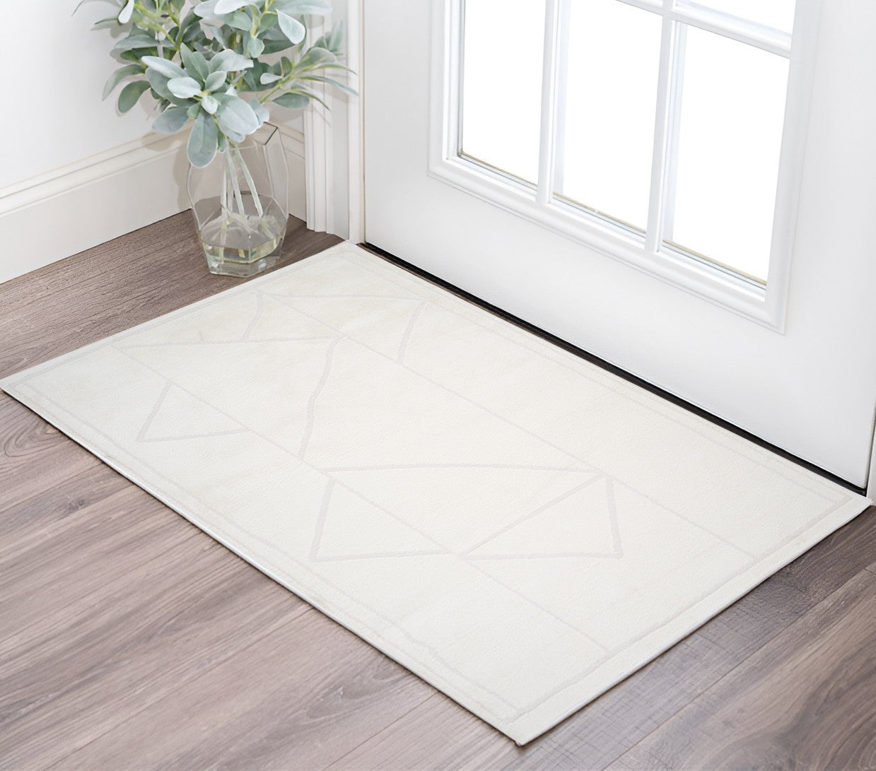 2 X 3 Ivory And Off White Geometric Area Rug