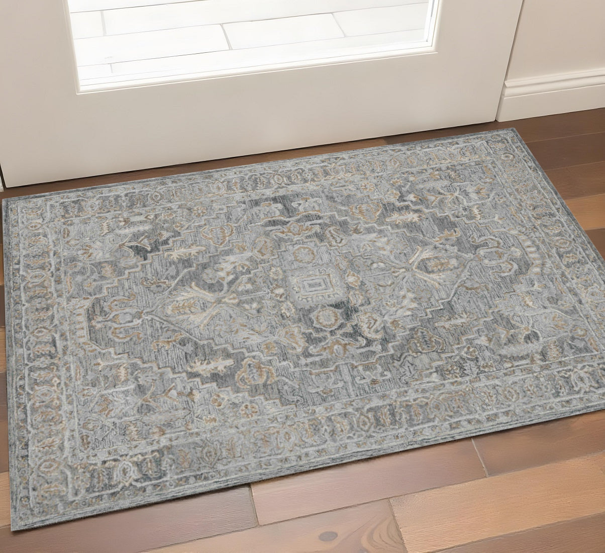 2 X 3 Gray And Brown Wool Oriental Hand Tufted Area Rug