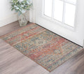2 X 3 Blue Orange And Pink Oriental Hand Woven Area Rug With Fringe