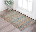 2 X 3 Blue Brick Red And Ivory Oriental Hand Woven Area Rug With Fringe