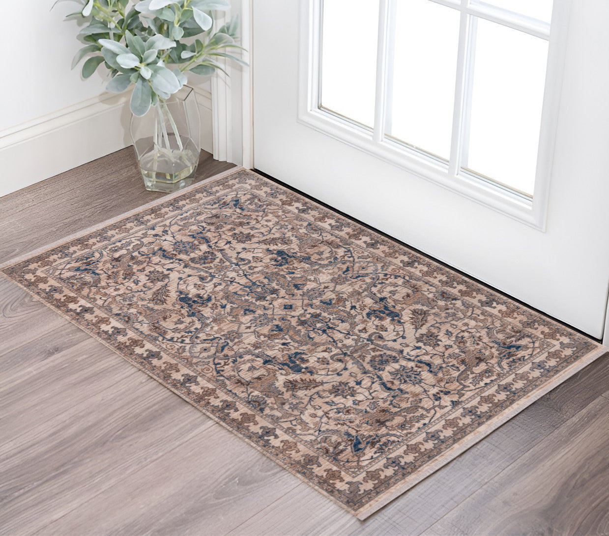 2 X 3 Tan And Blue Oriental Area Rug