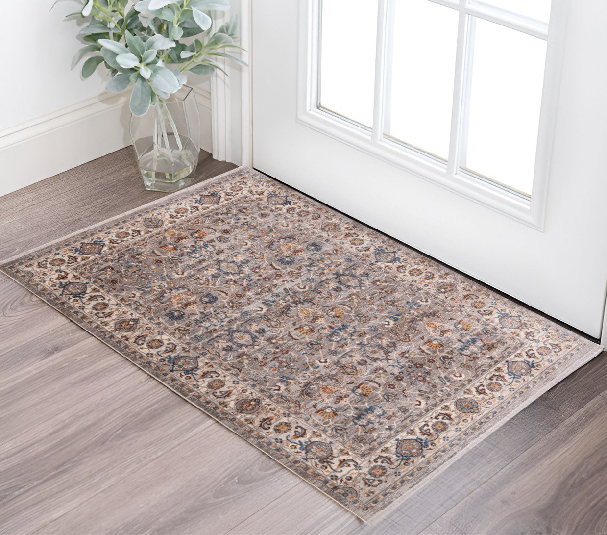 2 X 3 Gray Tan And Beige Oriental Area Rug