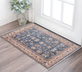 2 X 3 Navy Blue Beige And Brown Oriental Area Rug
