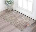 2 X 3 Gray Ivory And Brick Red Abstract Area Rug With Fringe