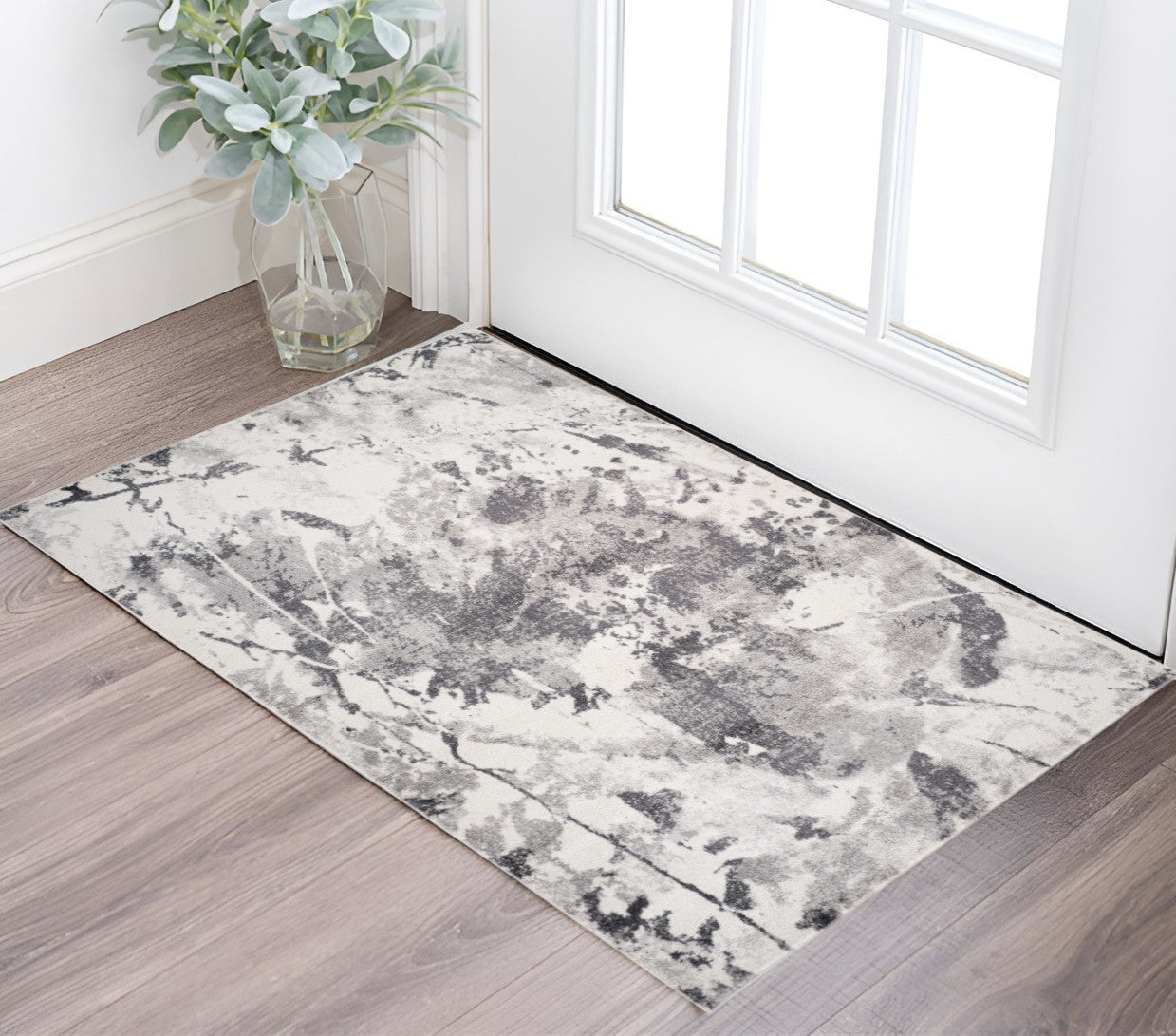 2 X 3 Ivory And Gray Abstract Area Rug