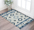 2 X 3 Black Gray And Sky Blue Wool Abstract Geometric Handmade Area Rug With Fringe
