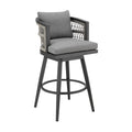 37'' Gray Metal Swivel Outdoor Counter Height Bar chair with Footrest
