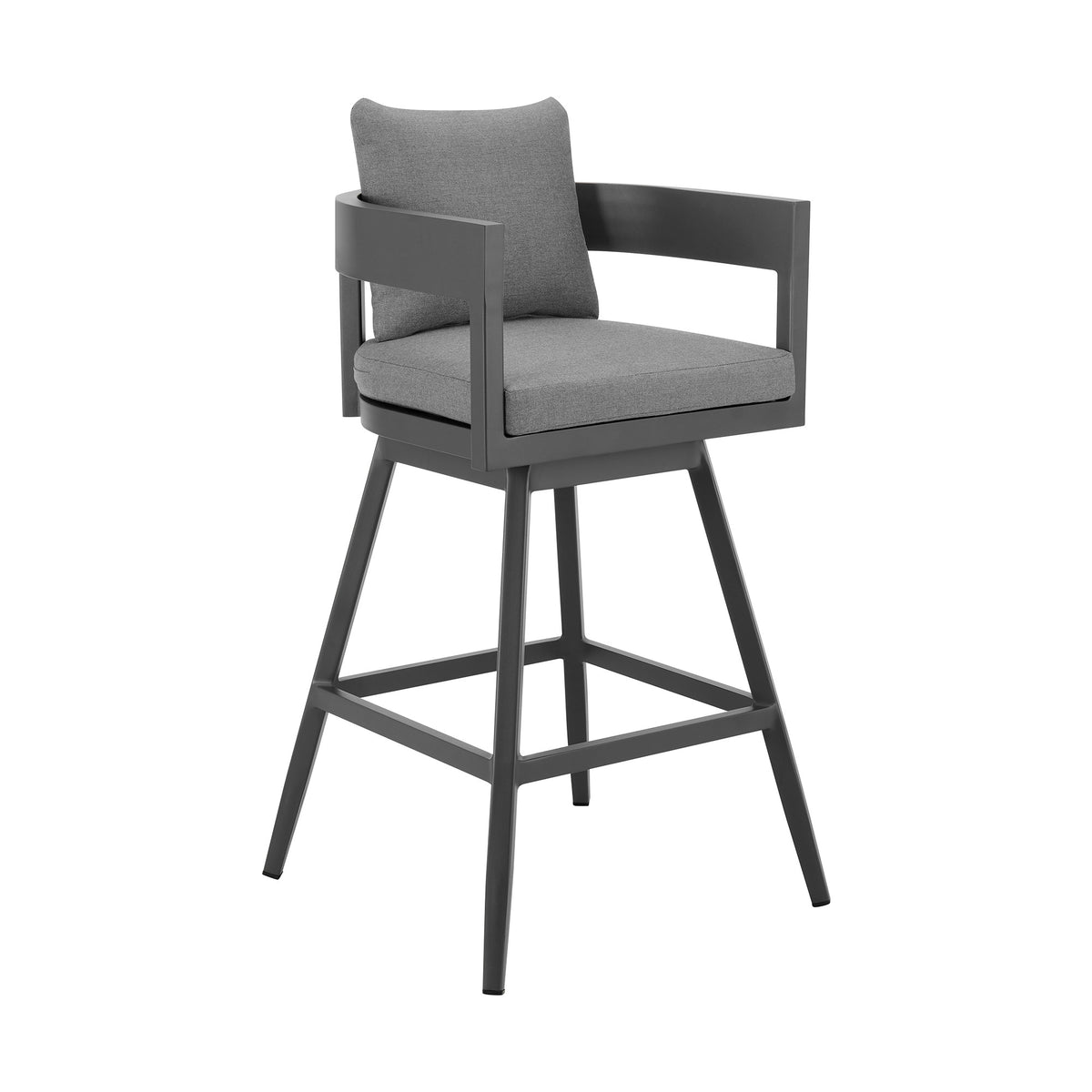34'' Dark Gray Metal Swivel Low back Outdoor Counter Height Bar chair with Footrest