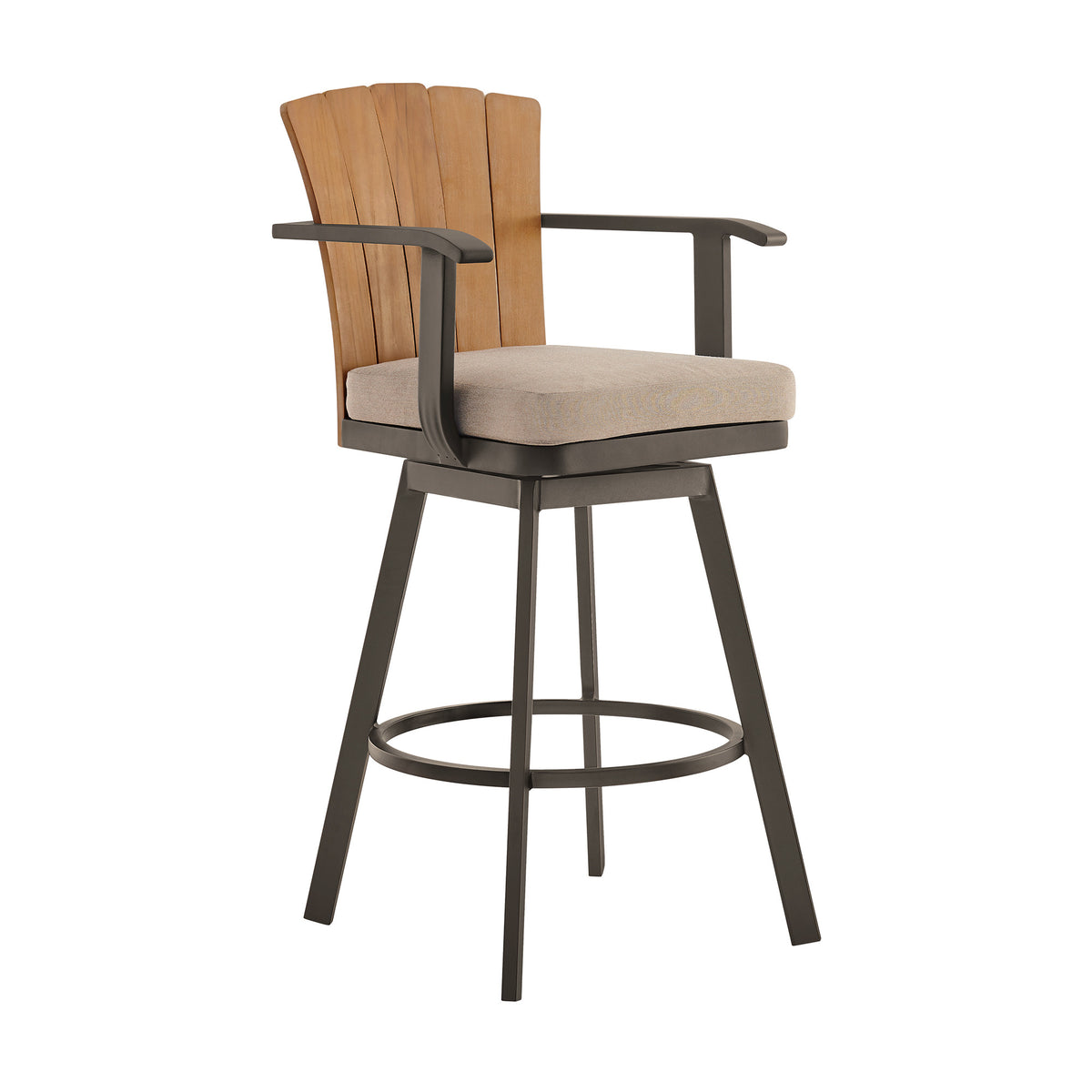 44'' Brown Metal Swivel Outdoor Bar Height chair with Footrest