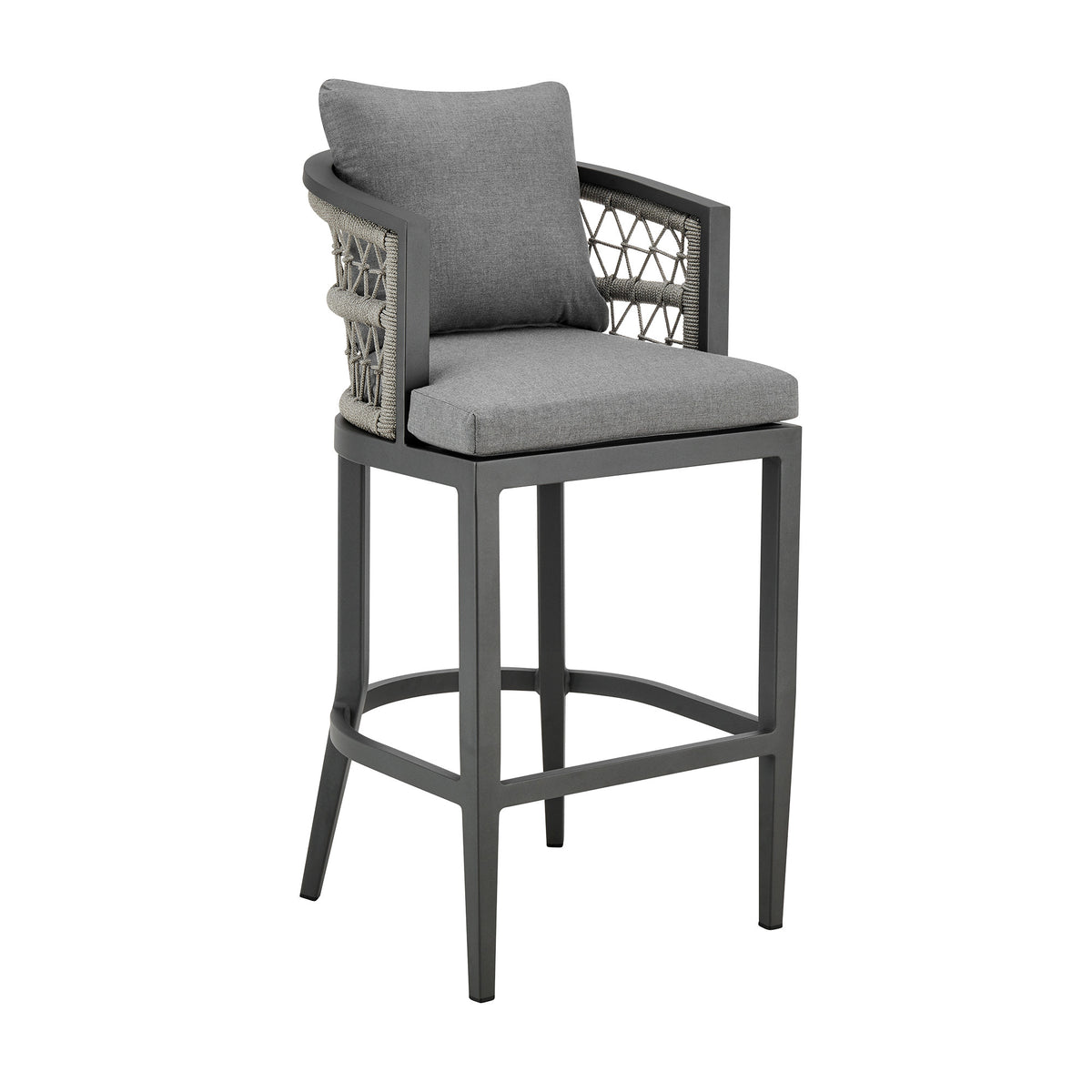 37'' Gray Metal Outdoor Counter Height Bar chair with Footrest