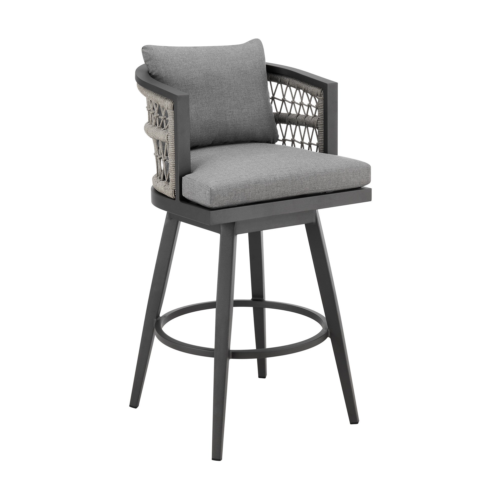 40'' Gray Metal Swivel Outdoor Bar Height chair with Footrest
