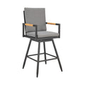 48'' Dark Gray Metal Swivel Outdoor Bar Height chair with Footrest