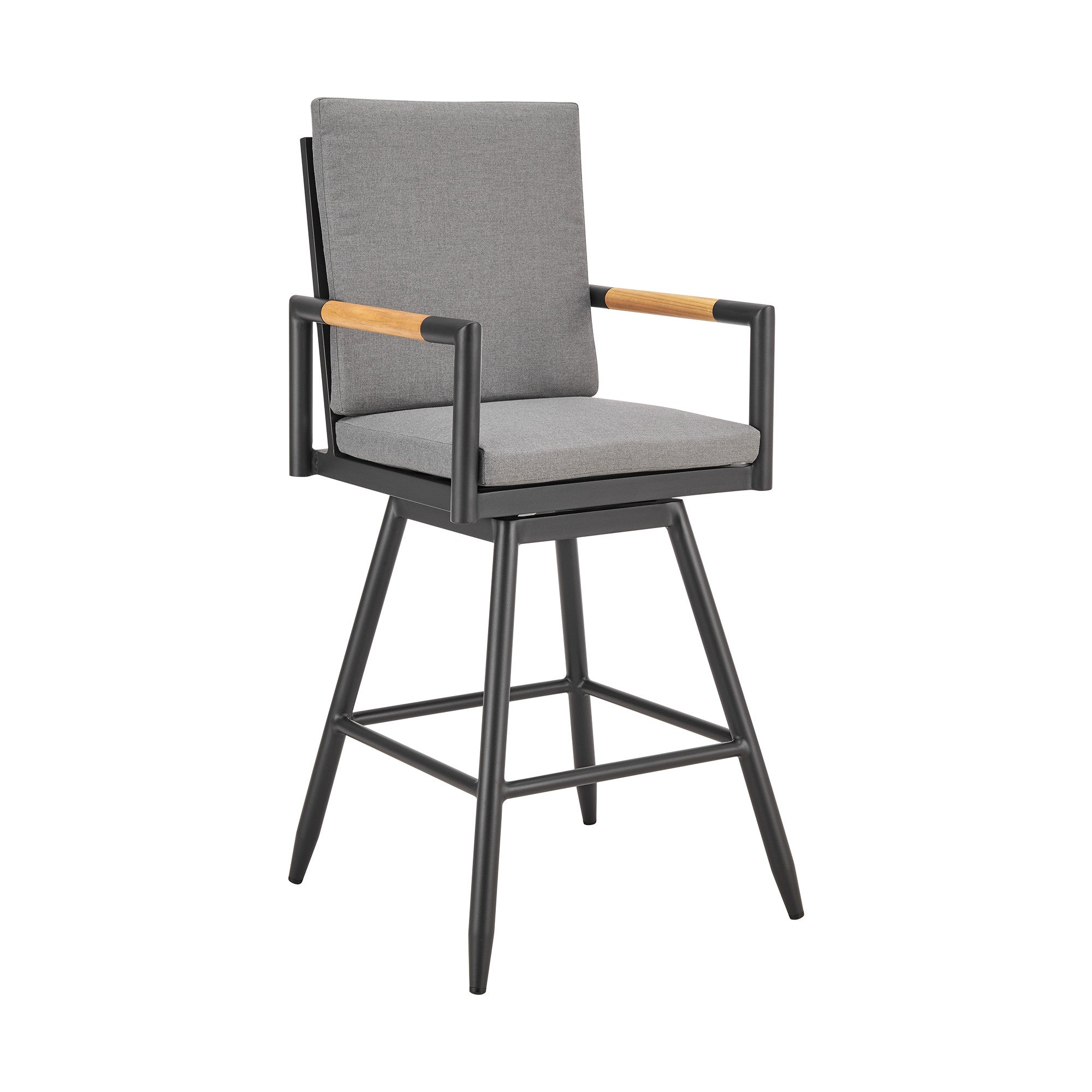 48'' Dark Gray Metal Swivel Outdoor Bar Height chair with Footrest