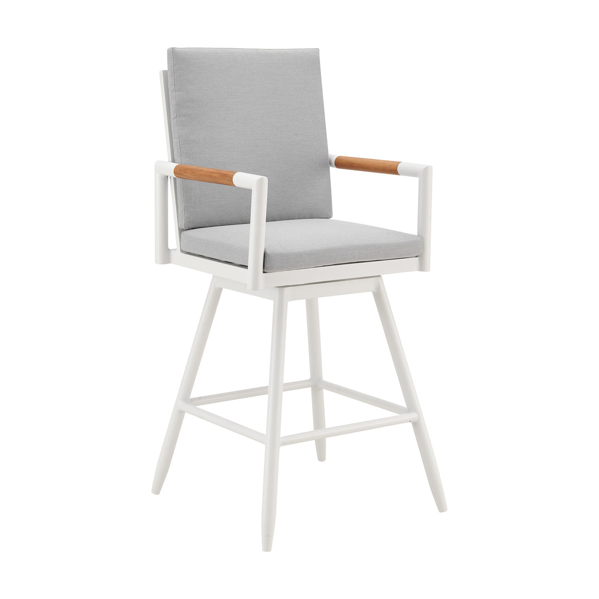 43'' Light Gray Metal Swivel Outdoor Counter Height Bar chair with Footrest