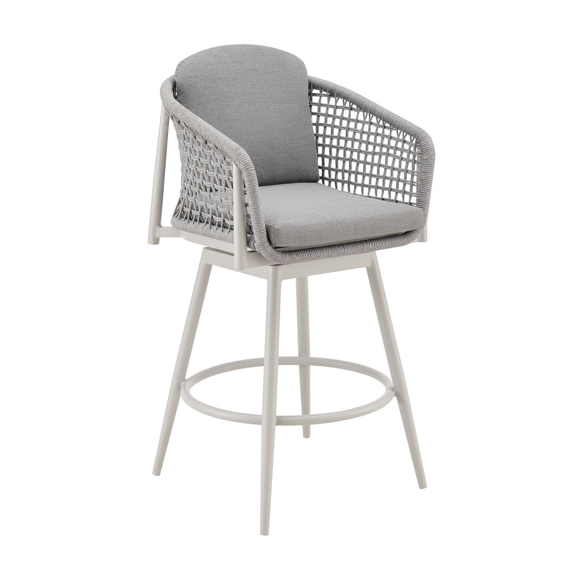 40'' Light Gray Metal Swivel Outdoor Counter Height Bar chair with Footrest