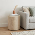 20 Inch Natural Distressed Solid Wood Round Drum End Table