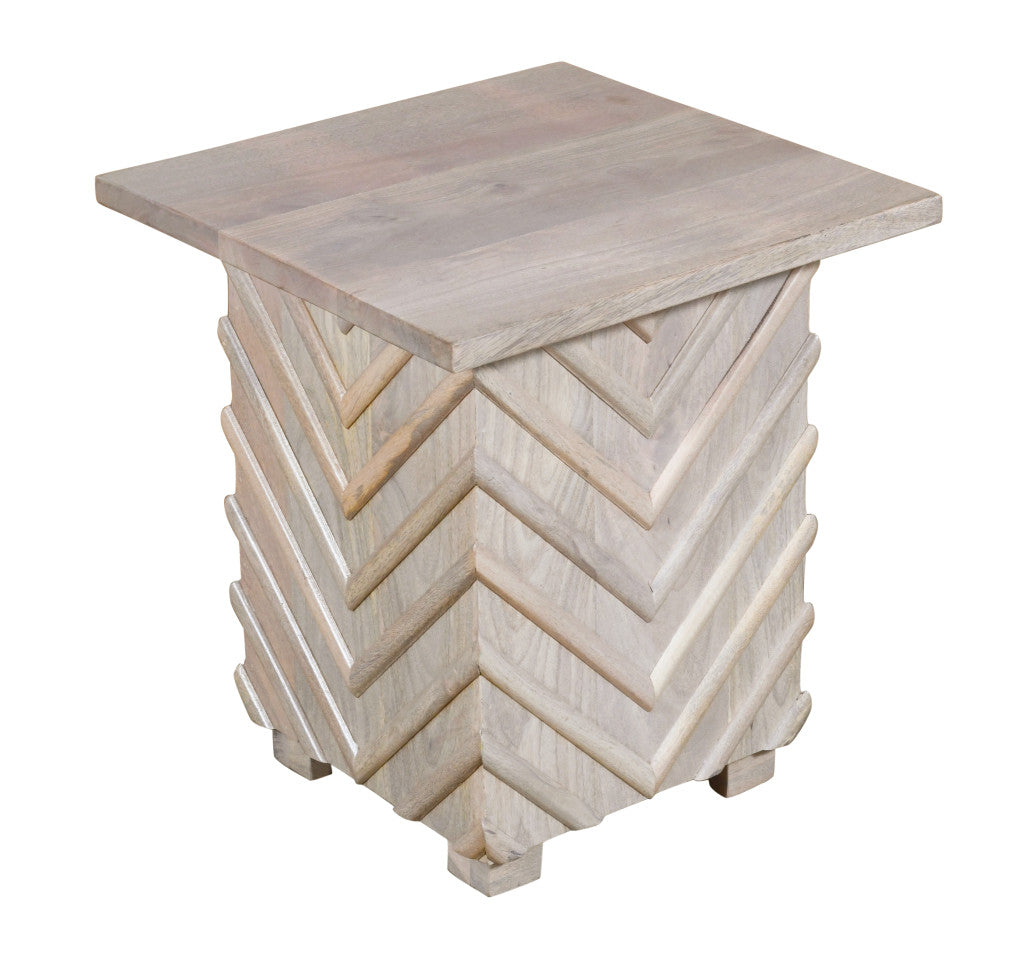 24'' White Distressed Solid Wood Square End Table