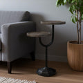 19 Natural and Black Solid Wood and Iron Round Double Tray Top End Table
