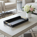 16 Black Wood Faux Shagreen Serving Tray With Handles