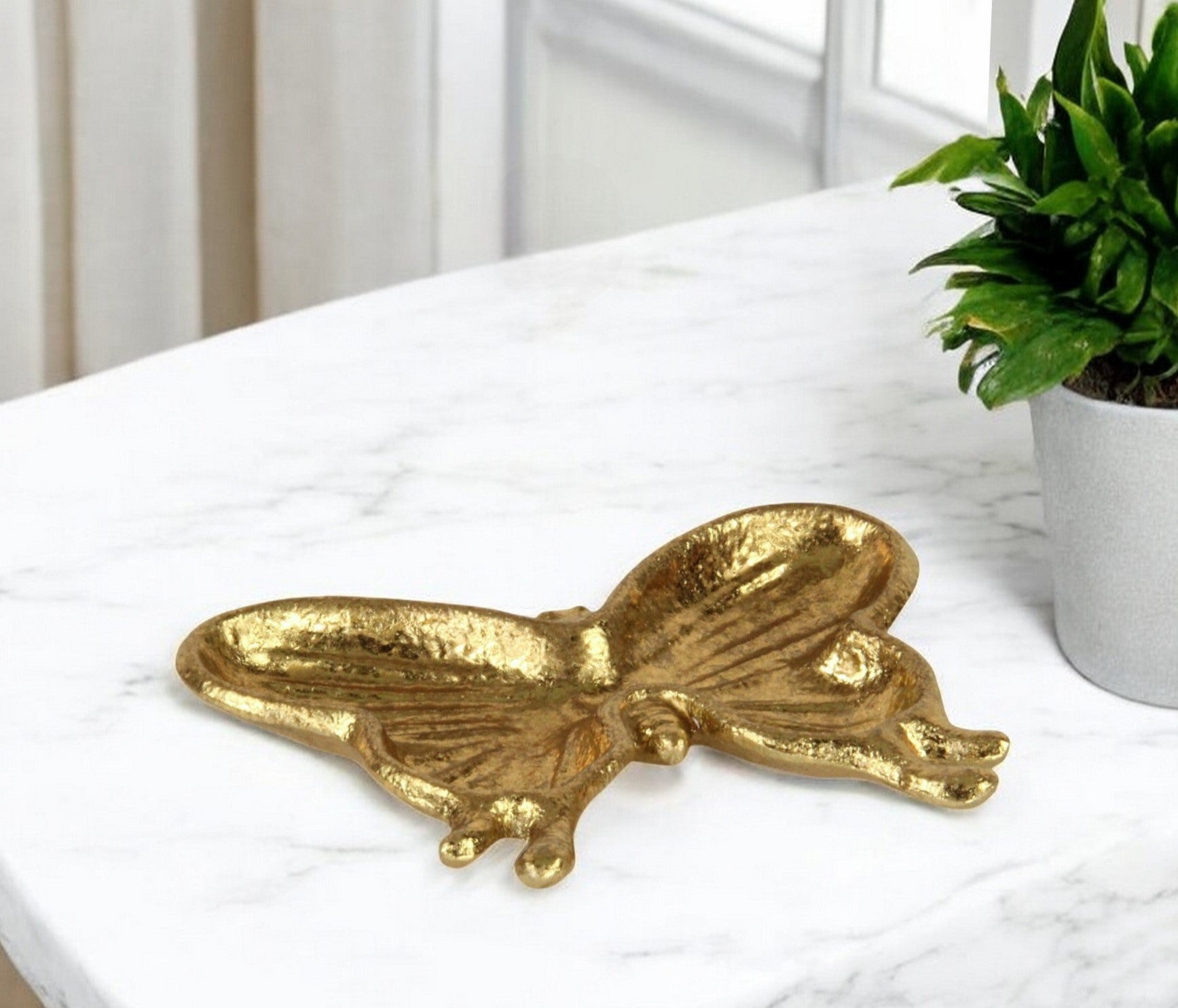 6 Gold Cast Iron Butterfly Handmade Trinket Tray