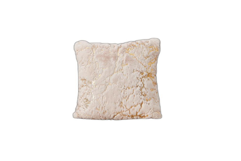 22'' Ivory And Gold Abstract Faux Fur Throw Pillow