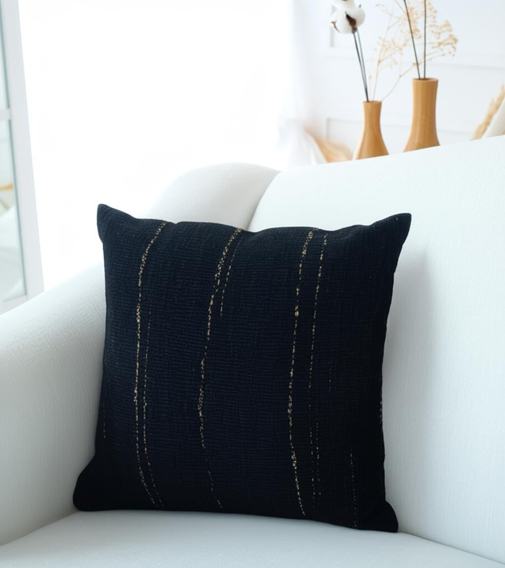 18'' Black And Gold Abstract Chenille Throw Pillow