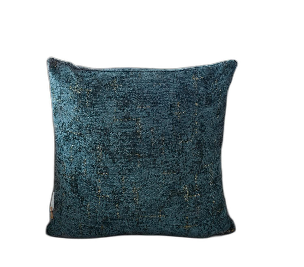 18'' Teal Blue And Gold Abstract Chenille Throw Pillow