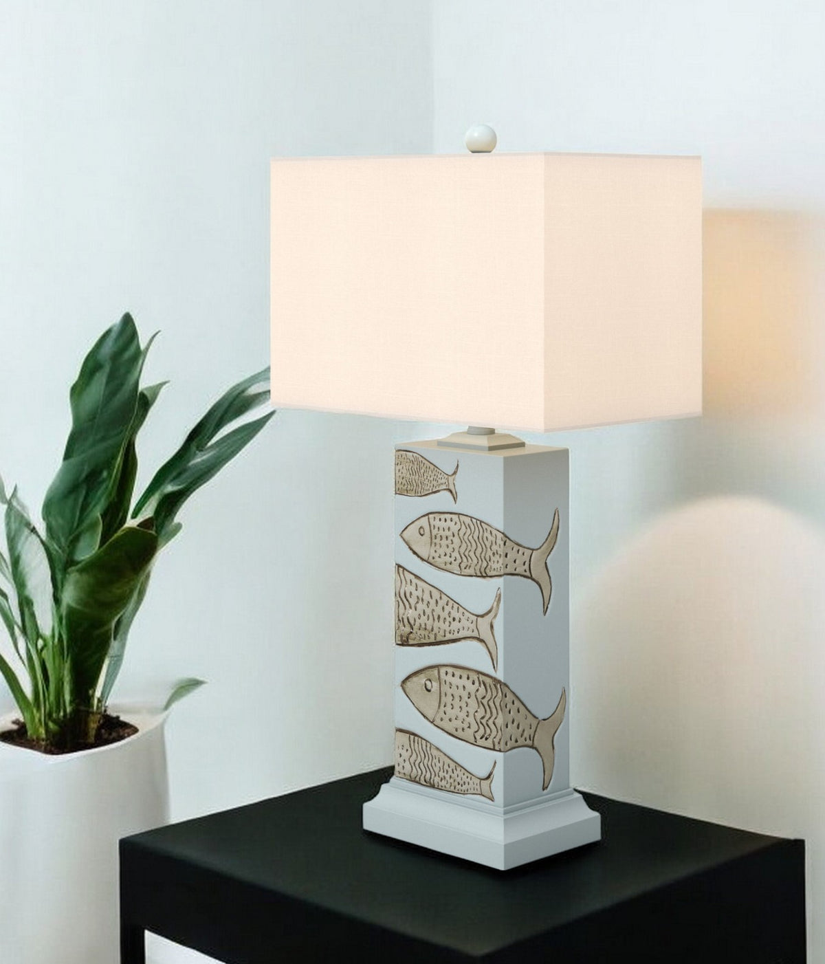 Set of Two 28'' Blue Table Lamp With White Cone Shade