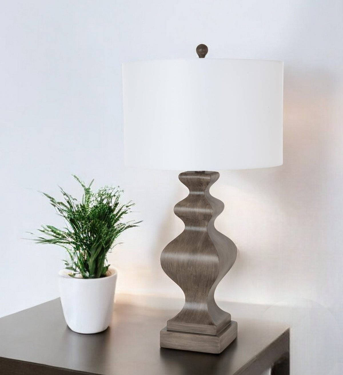 Set of Two 30'' Distressed Brown Table Lamp With White Cone Shade