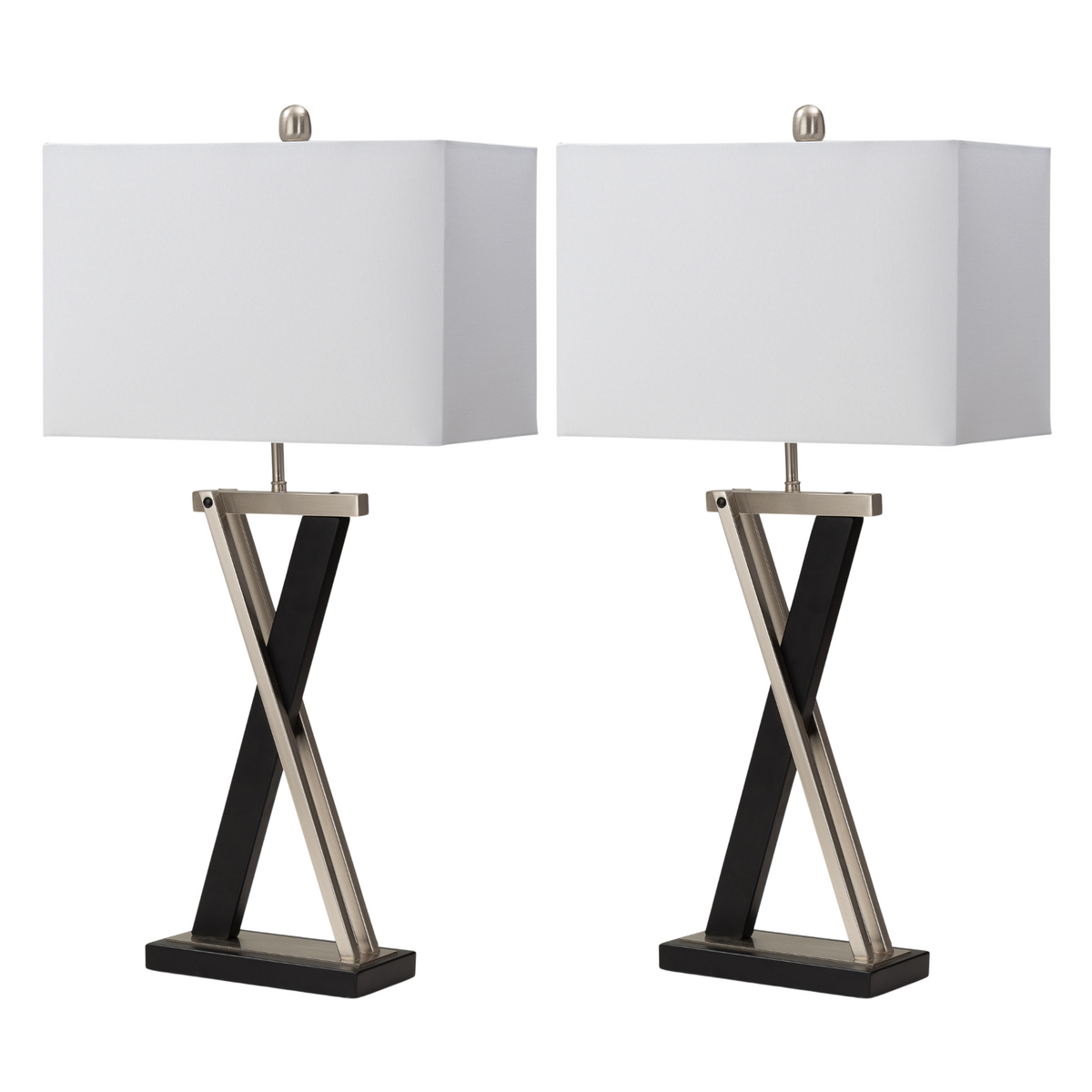 Set of Two 29'' Black Metal Table Lamp With White Cone Shade