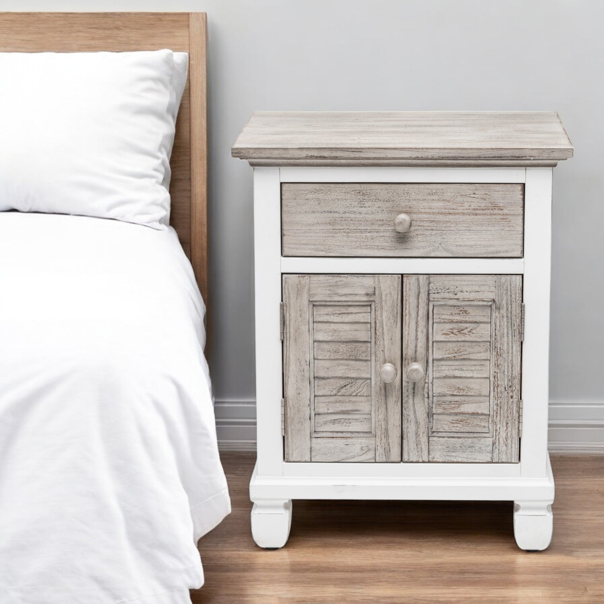 28'' White And Gray Solid Wood One Drawer Nightstand With USB