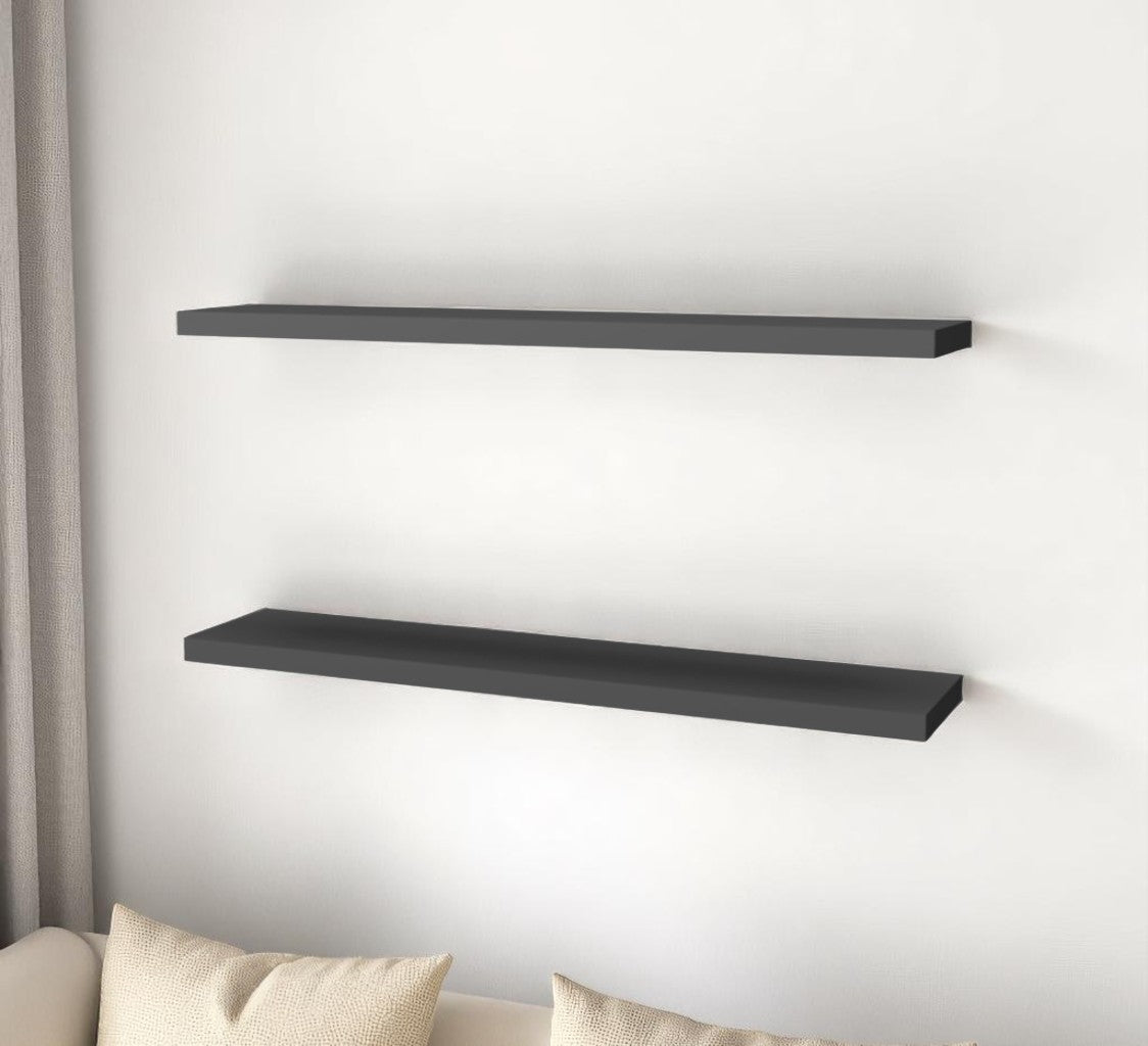 47 Set Of Two Dark Gray Wood Wall Mounted Floating Shelves