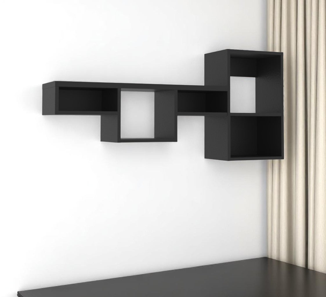 47 Black Wood Wall Mounted Cubby Shelf