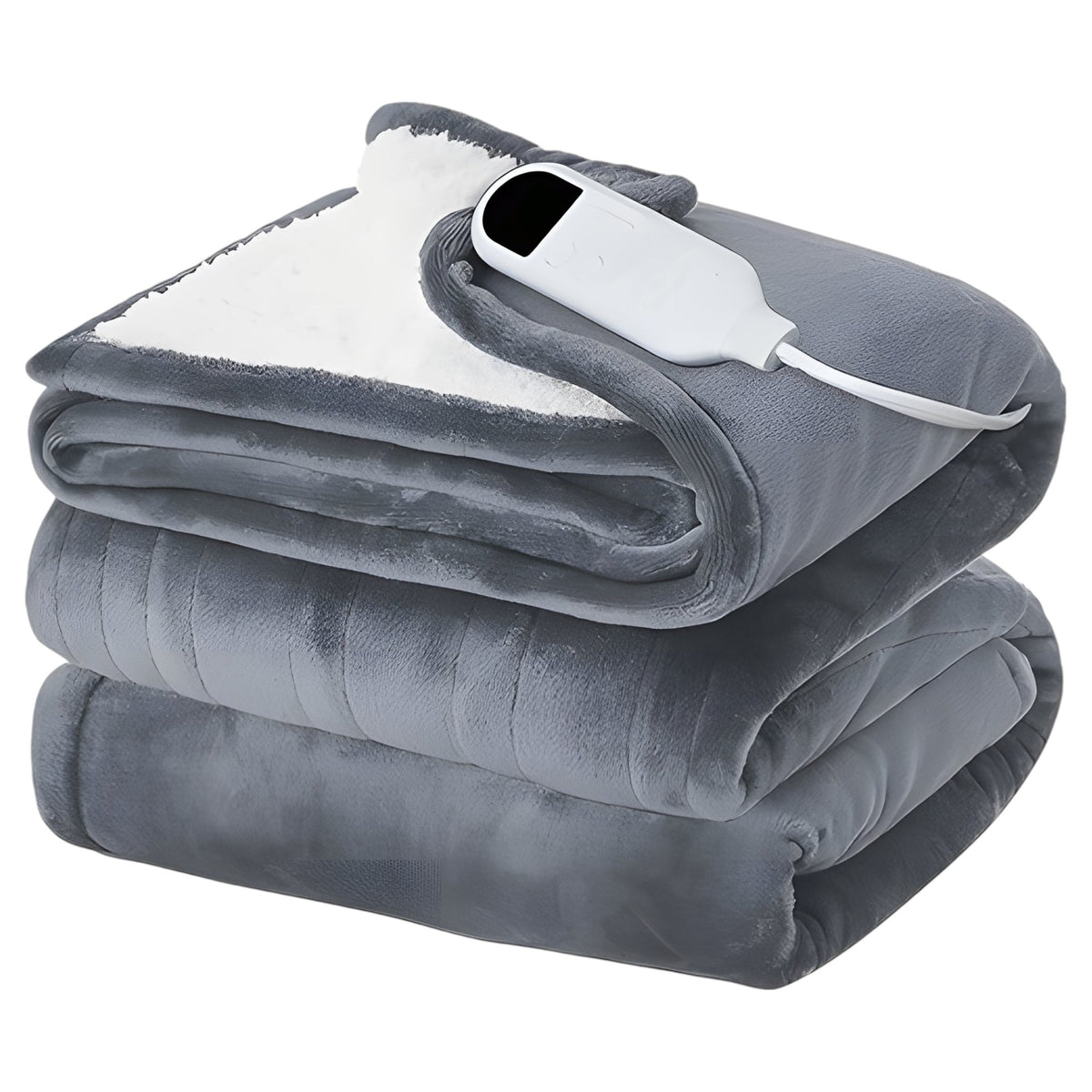 72'' X 84'' Gray and White Microfiber Heated Electric Full Double Blanket