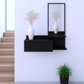 36 Black Wood Wall Mounted Accent Cabinet With Drawer And Mirror